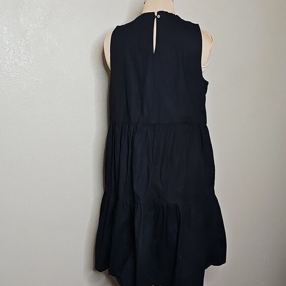 J.crew 8 Black Poplin Cotton Sleeveless Tiered Dress with pockets - Picture 5 of 10